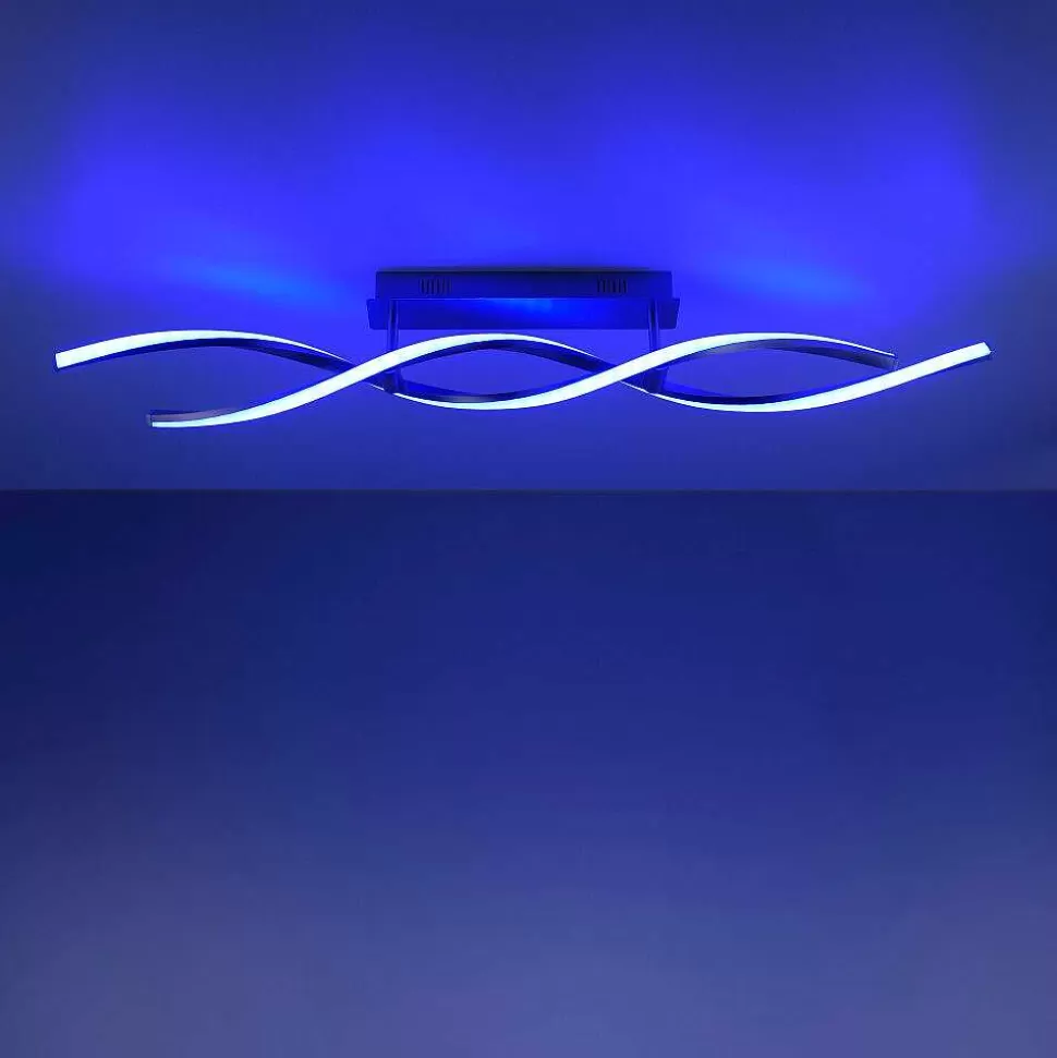 Luminaires Leuchten Direkt Luminaires Interieurs Connectes>Plafonnier Leuchten-Direkt Lolasmart-Swing Led Acier Brosse, 2 Lumieres, Telecommandes, Changeur De Couleurs