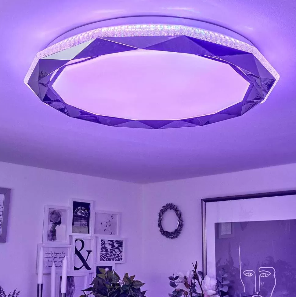 hofstein Wiz>Plafonnier Lisei Led Blanc, 1 Lumiere, Telecommandes, Changeur De Couleurs