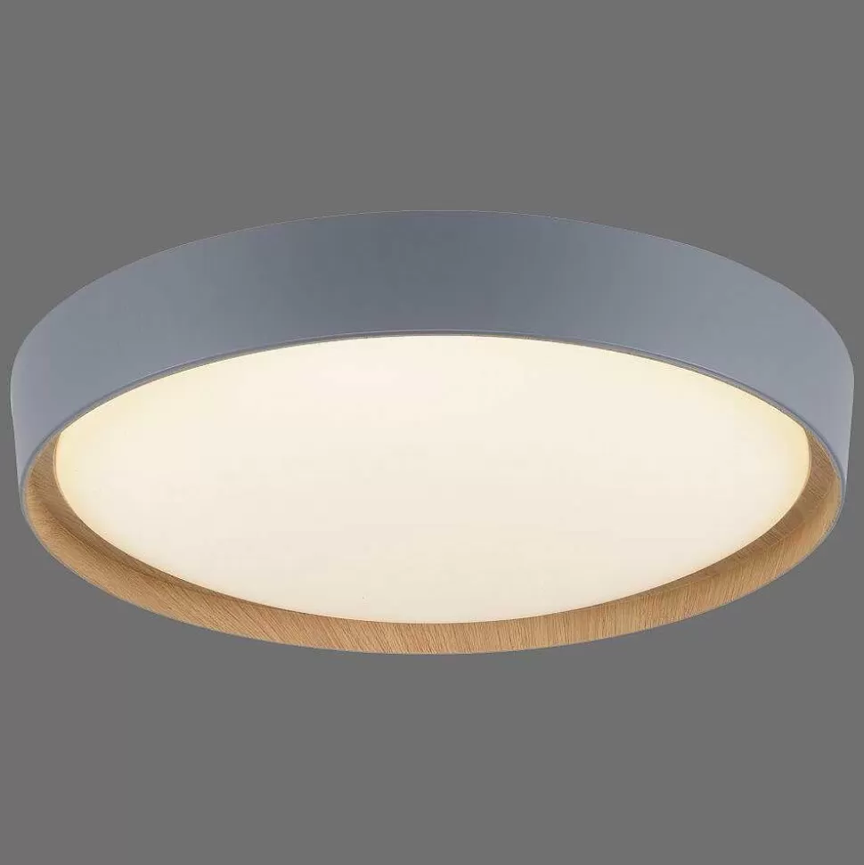 Paul Neuhaus Q-Serie Luminaires Interieurs Connectes>Plafonnier Paul Neuhaus Q-Emilia Led Gris, Couleur Bois, 1 Lumiere, Telecommandes