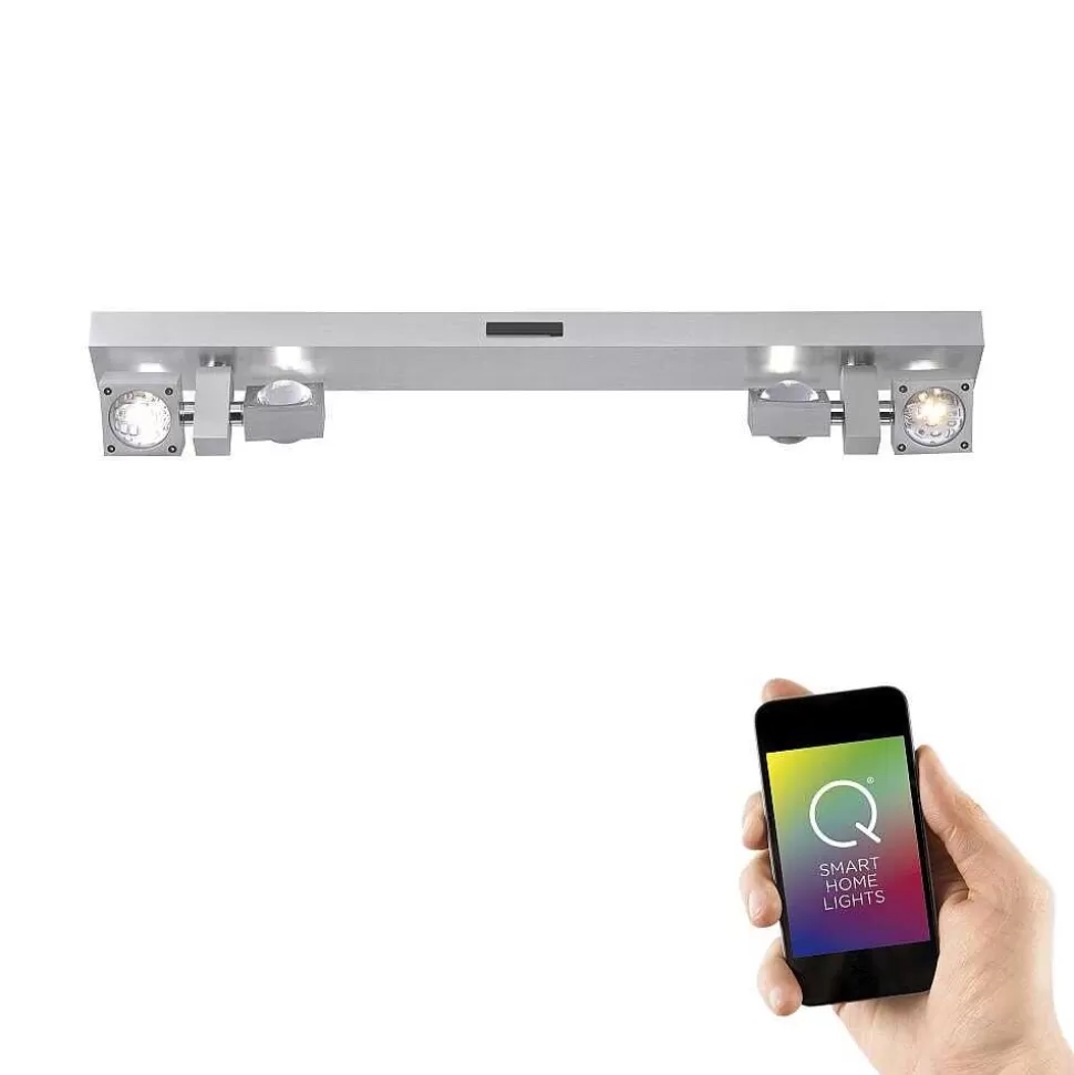 Paul Neuhaus Q-Serie Paul Neuhaus Q>Plafonnier Paul Neuhaus Q-Nemo Led Aluminium, 8 Lumieres, Telecommandes, Changeur De Couleurs