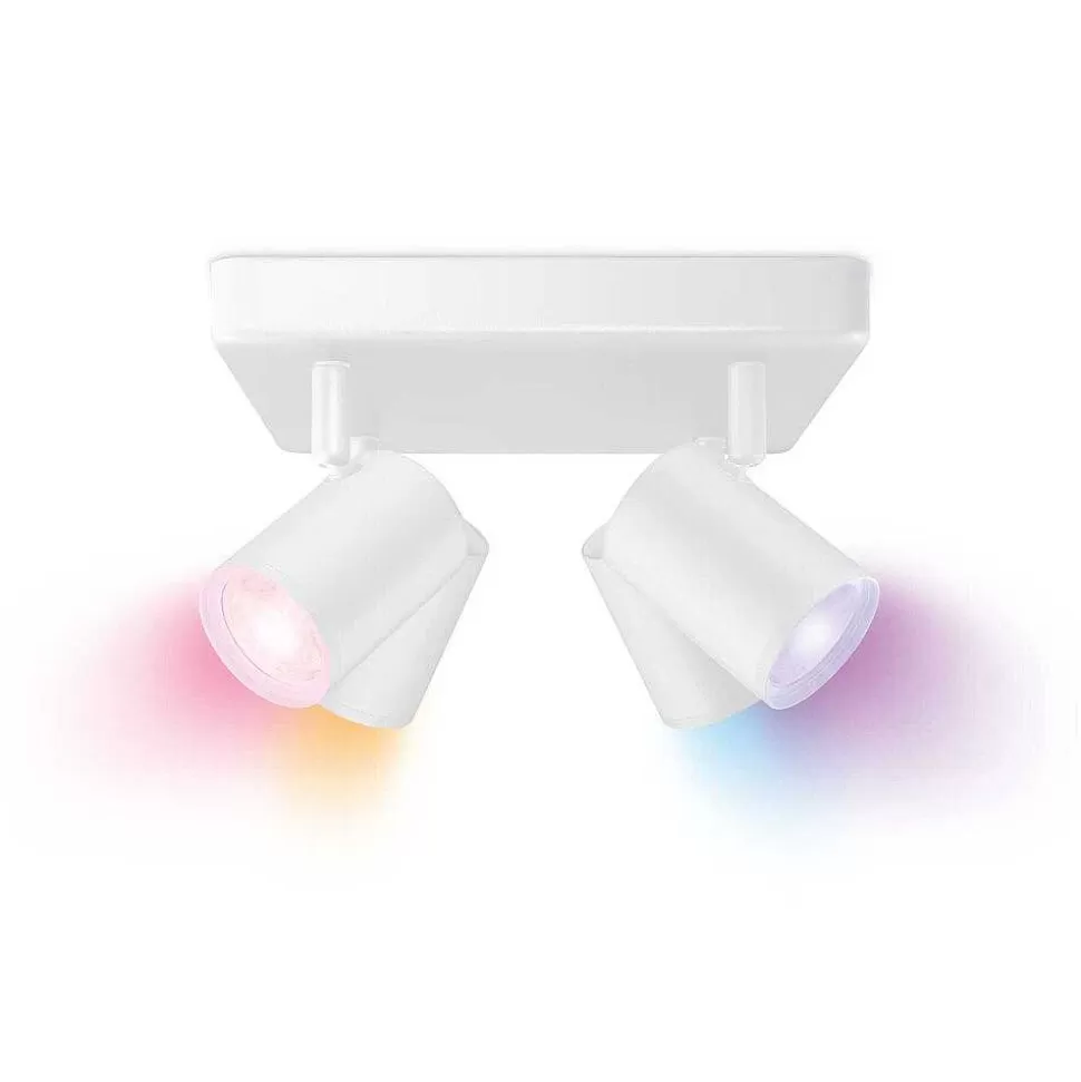 Luminaires Philips Wiz>Plafonnier Philips Wiz Imageo Led Blanc, 4 Lumieres, Changeur De Couleurs