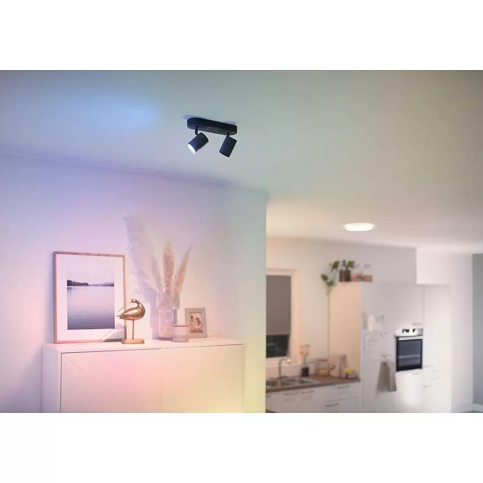 Luminaires Philips Wiz>Plafonnier Philips Wiz Imageo Led Noir, 2 Lumieres, Changeur De Couleurs