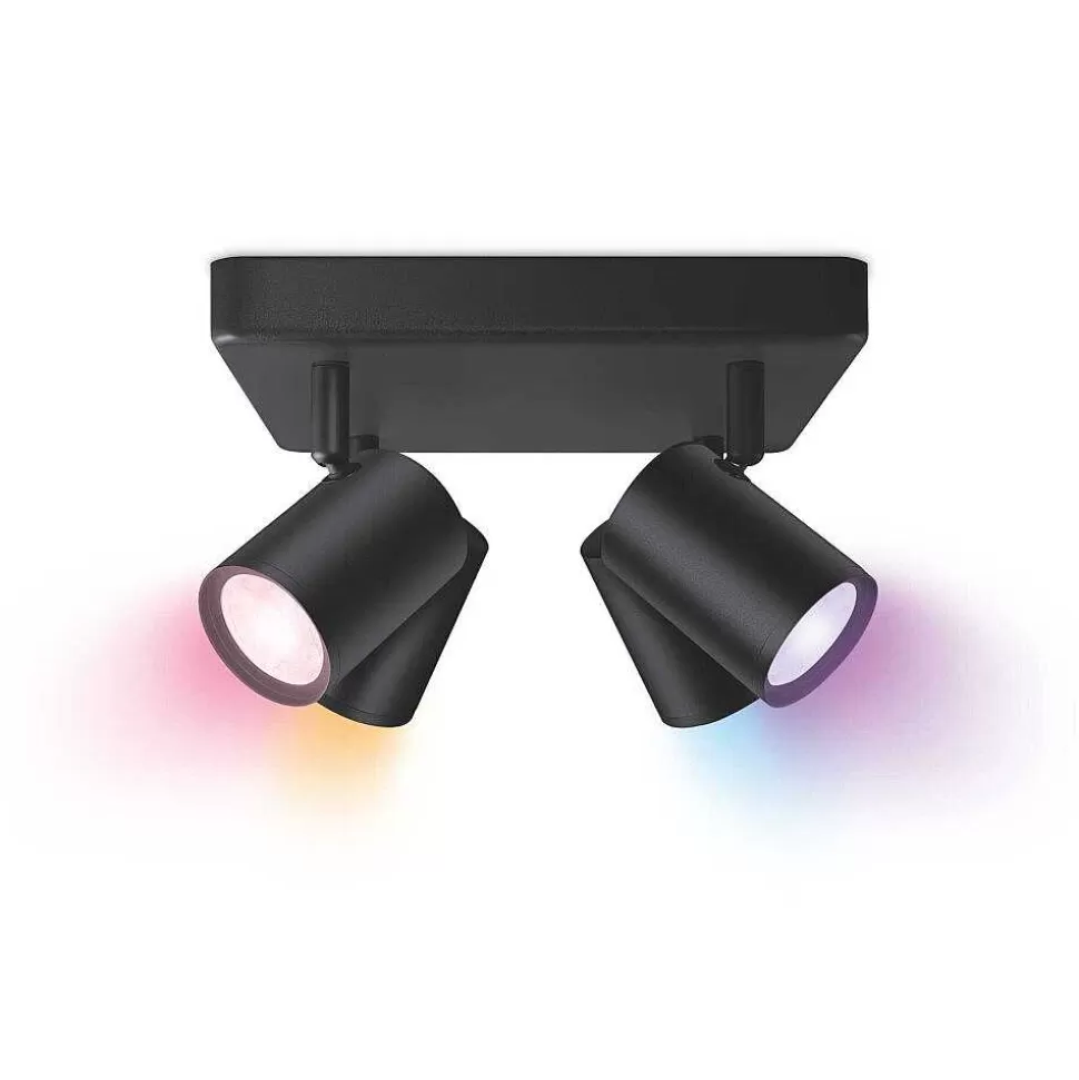 Luminaires Philips Wiz>Plafonnier Philips Wiz Imageo Led Noir, 4 Lumieres, Changeur De Couleurs