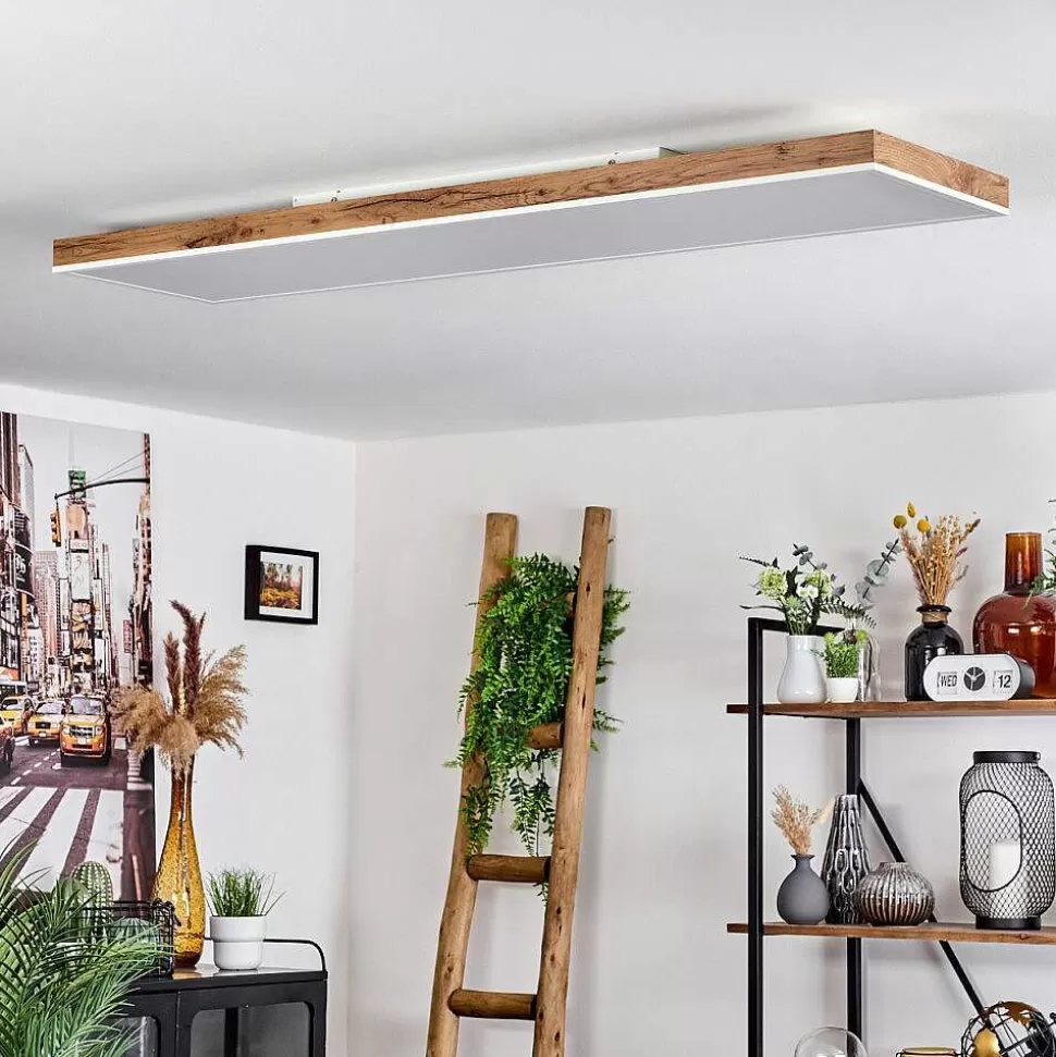 hofstein Luminaires Scandinaves>Plafonnier Salmi Led Brun, Couleur Bois, Blanc, 1 Lumiere, Telecommandes