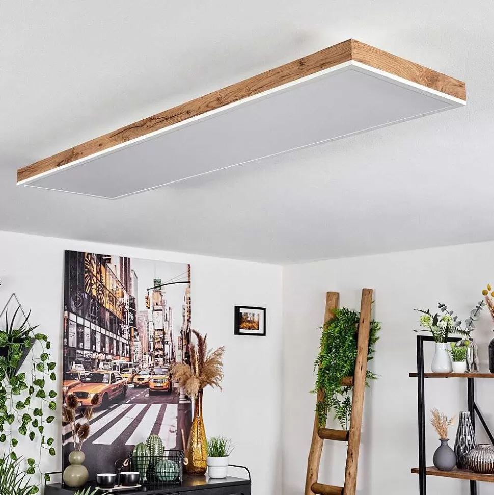 hofstein Luminaires Scandinaves>Plafonnier Salmi Led Brun, Couleur Bois, Blanc, 1 Lumiere, Telecommandes