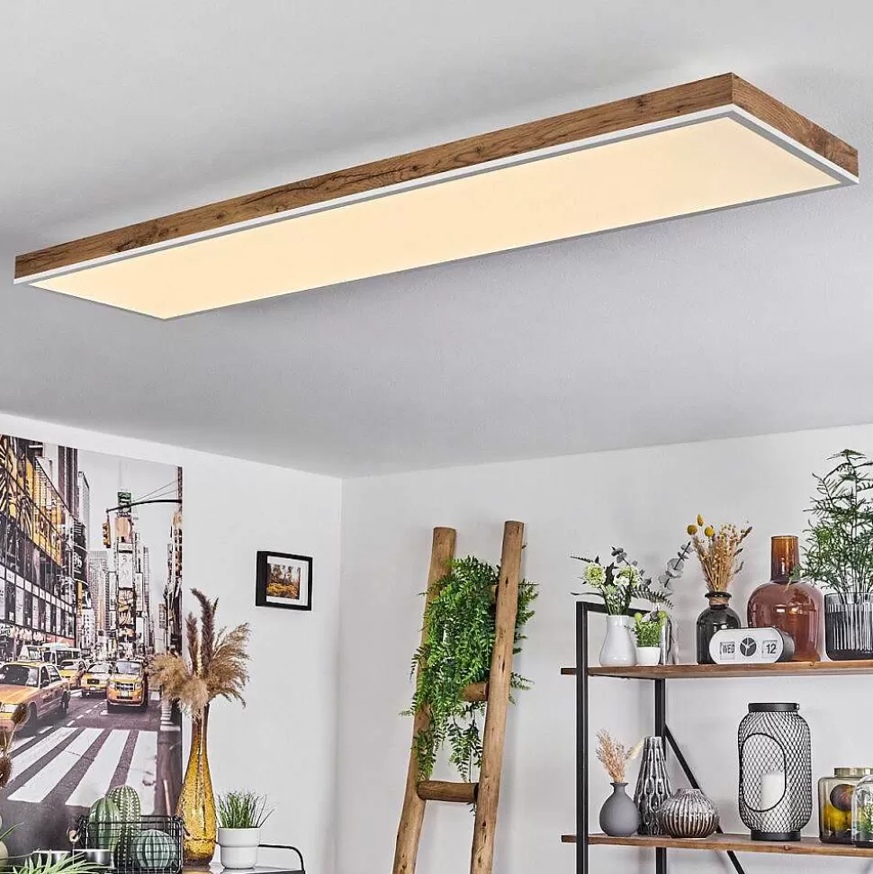 hofstein Luminaires Scandinaves>Plafonnier Salmi Led Brun, Couleur Bois, Blanc, 1 Lumiere, Telecommandes