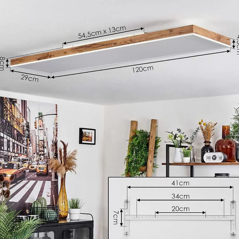 hofstein Luminaires Scandinaves>Plafonnier Salmi Led Brun, Couleur Bois, Blanc, 1 Lumiere, Telecommandes