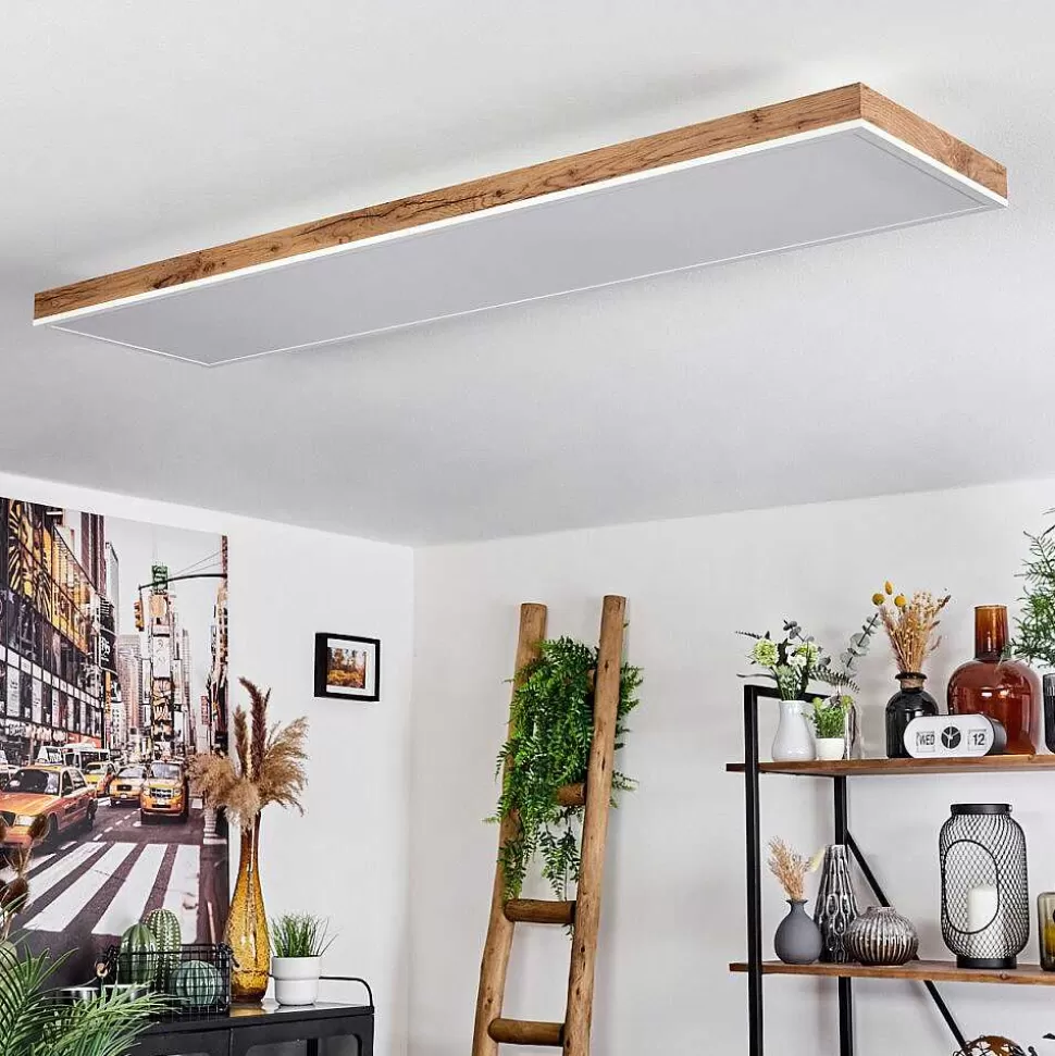 hofstein Luminaires Scandinaves>Plafonnier Salmi Led Brun, Couleur Bois, Blanc, 1 Lumiere, Telecommandes