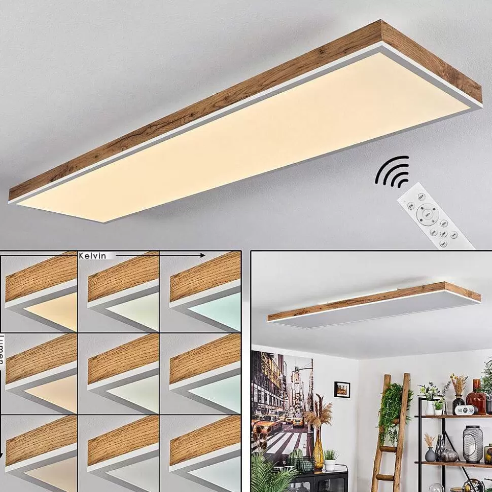 hofstein Luminaires Scandinaves>Plafonnier Salmi Led Brun, Couleur Bois, Blanc, 1 Lumiere, Telecommandes