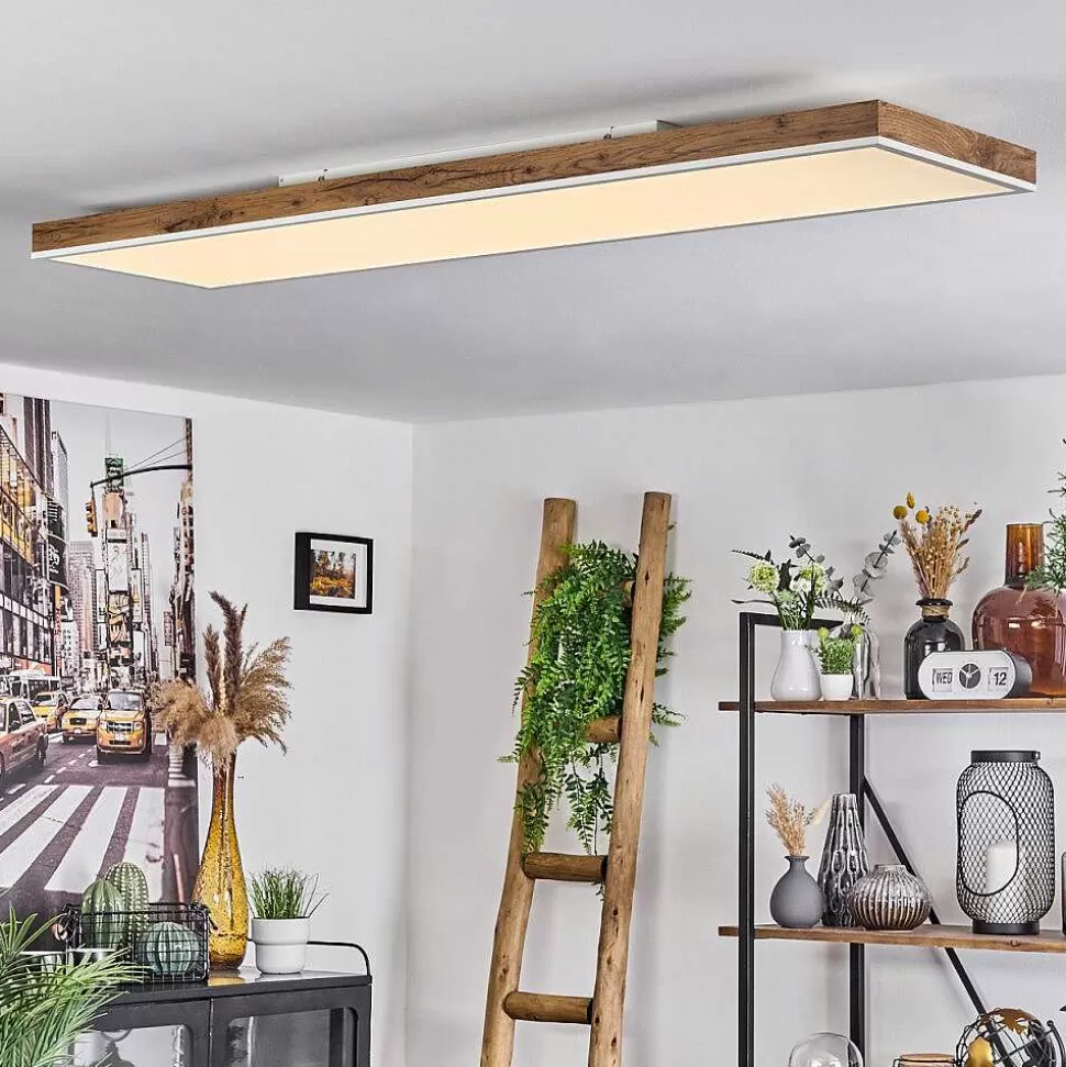hofstein Luminaires Scandinaves>Plafonnier Salmi Led Brun, Couleur Bois, Blanc, 1 Lumiere, Telecommandes