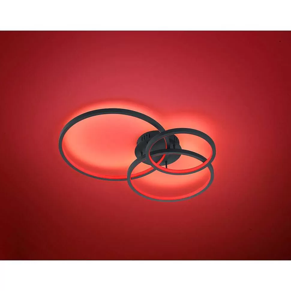 Luminaires Trio Wiz>Plafonnier Trio Aaron Led Anthracite, 1 Lumiere, Telecommandes, Changeur De Couleurs