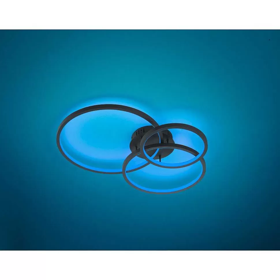 Luminaires Trio Wiz>Plafonnier Trio Aaron Led Anthracite, 1 Lumiere, Telecommandes, Changeur De Couleurs