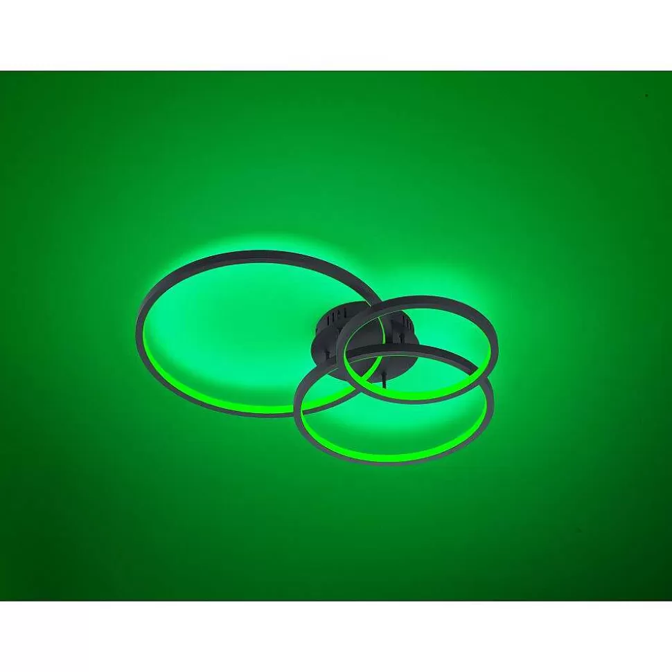 Luminaires Trio Wiz>Plafonnier Trio Aaron Led Anthracite, 1 Lumiere, Telecommandes, Changeur De Couleurs