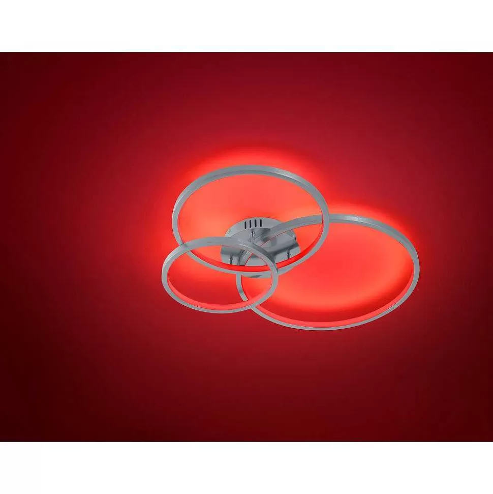 Luminaires Trio Wiz>Plafonnier Trio Aaron Led Nickel Mat, 1 Lumiere, Telecommandes, Changeur De Couleurs