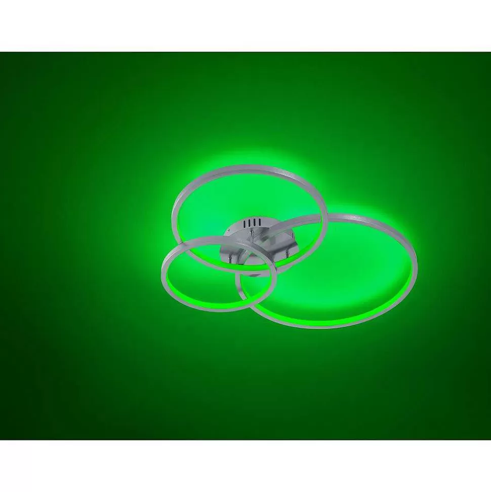 Luminaires Trio Wiz>Plafonnier Trio Aaron Led Nickel Mat, 1 Lumiere, Telecommandes, Changeur De Couleurs
