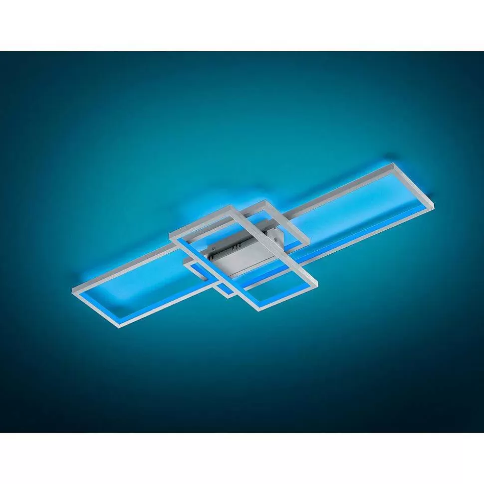 Luminaires Trio Wiz>Plafonnier Trio Thiago Led Nickel Mat, 1 Lumiere, Telecommandes, Changeur De Couleurs