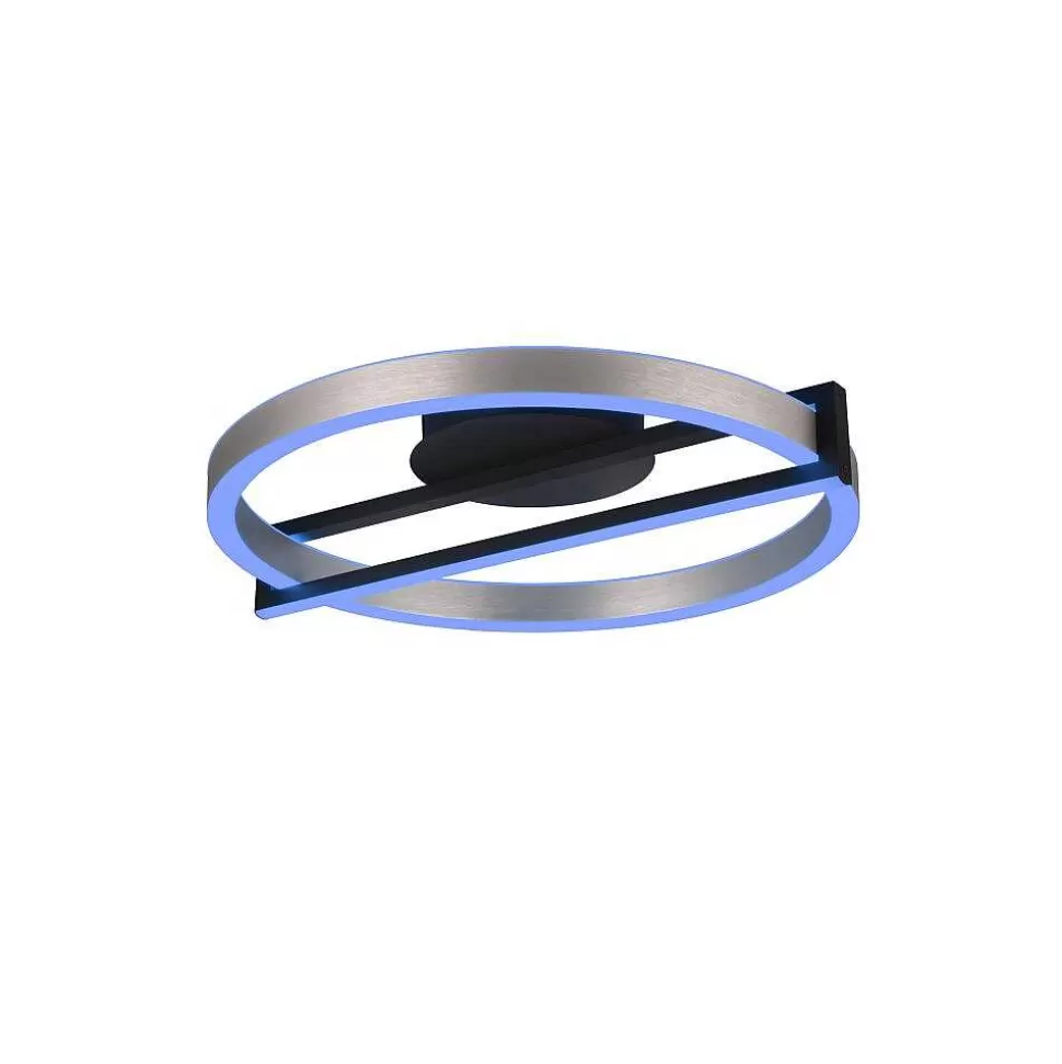 Luminaires Trio Wiz>Plafonnier Trio Thompson Led Aluminium Brosse, 1 Lumiere, Telecommandes, Changeur De Couleurs