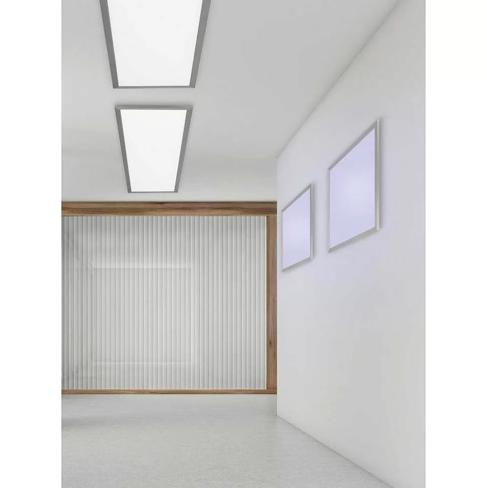 Luminaires Trio Wiz>Plafonnier Trio Wiz Griffin Led Nickel Mat, 1 Lumiere, Telecommandes, Changeur De Couleurs