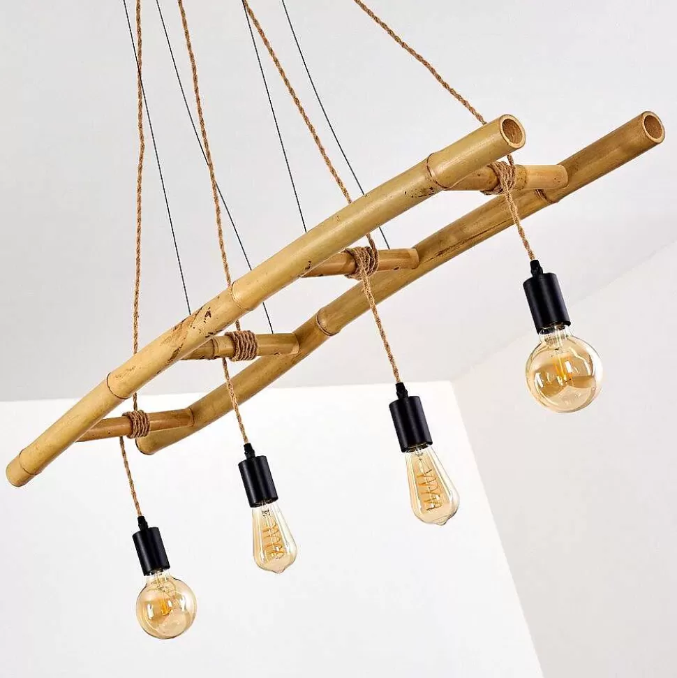 hofstein Style Boho-Chic>Suspension Canazei Brun, Bois Clair, Noir, 4 Lumieres