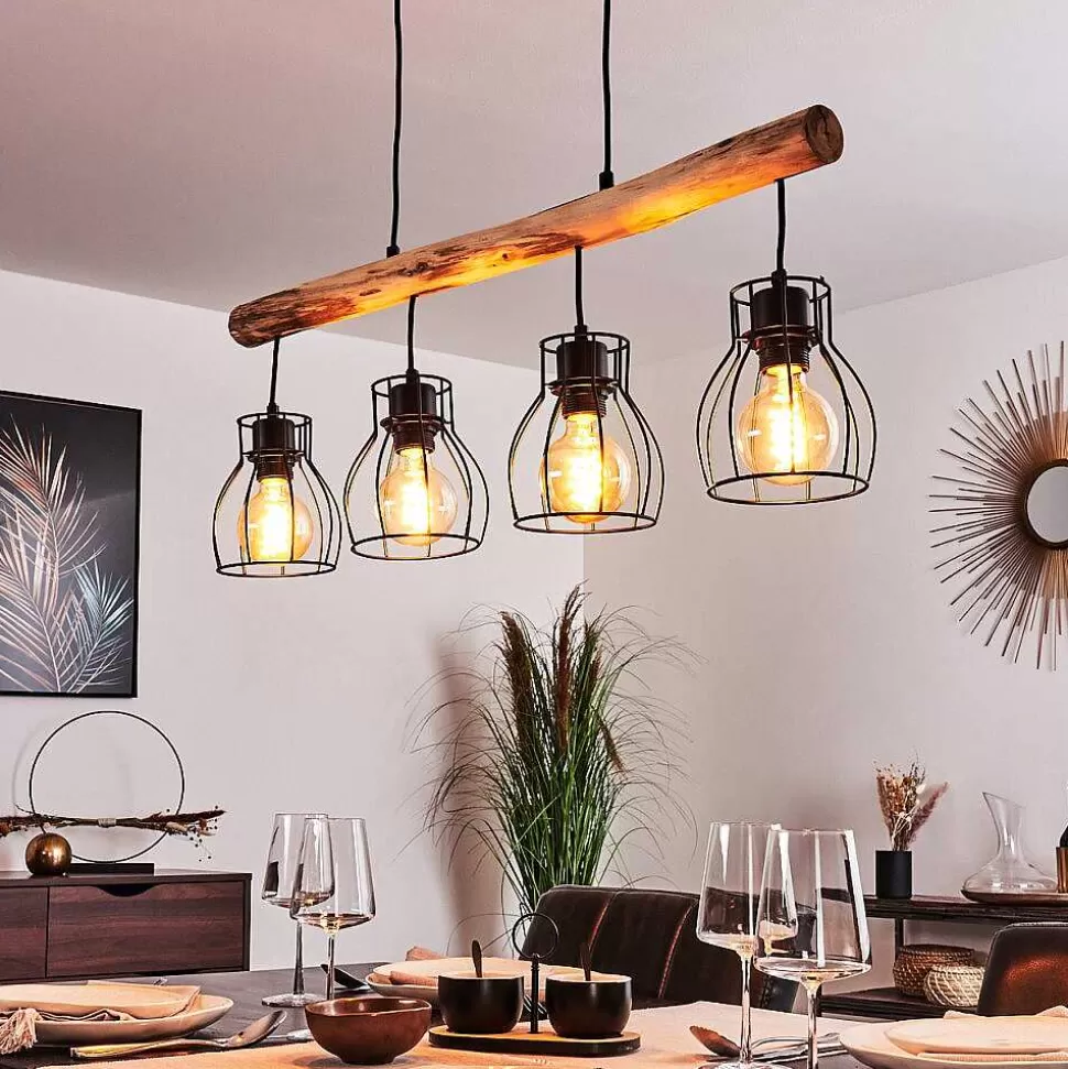 hofstein Suspensions>Suspension Gondo Bois Clair, Noir, 4 Lumieres