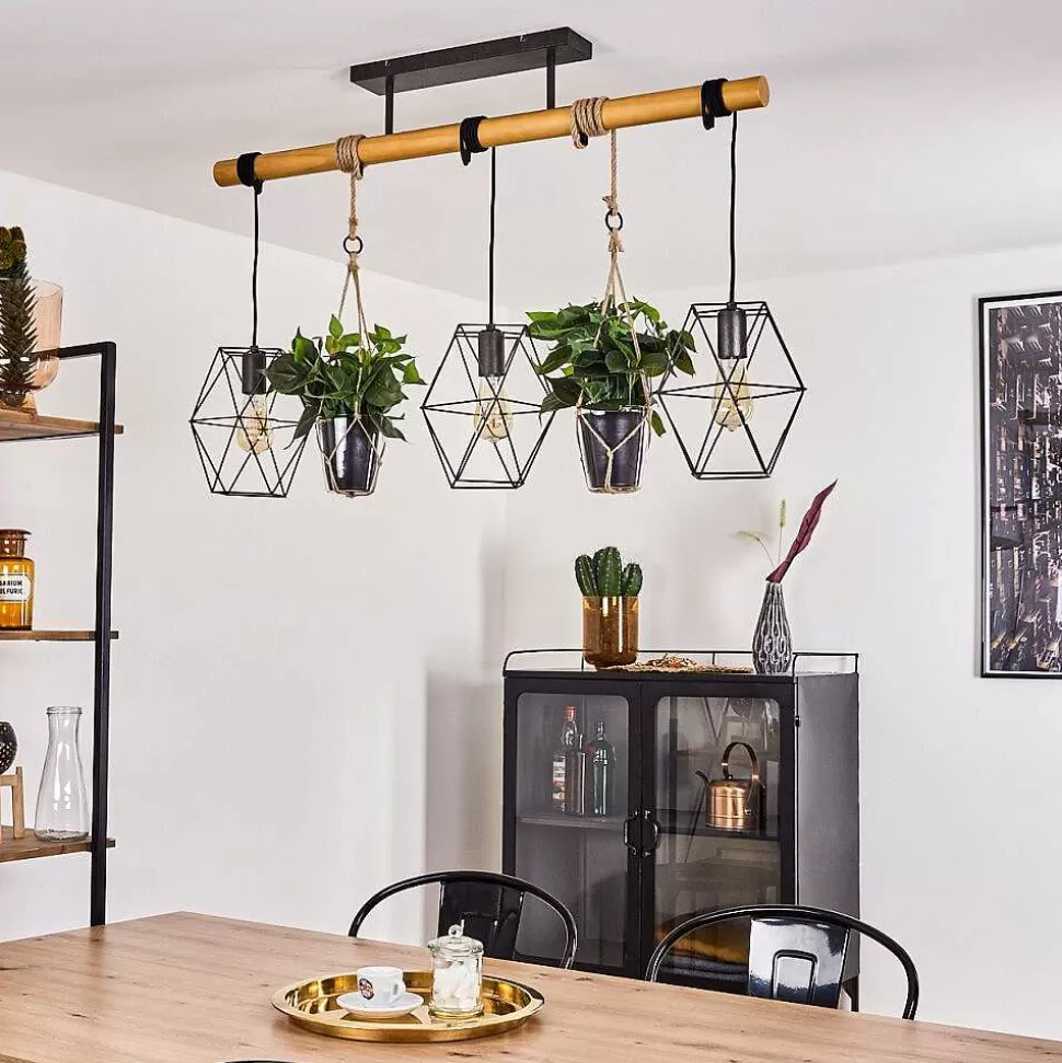 hofstein Style Boho-Chic>Suspension Taheramo Bois Clair, Noir, 3 Lumieres