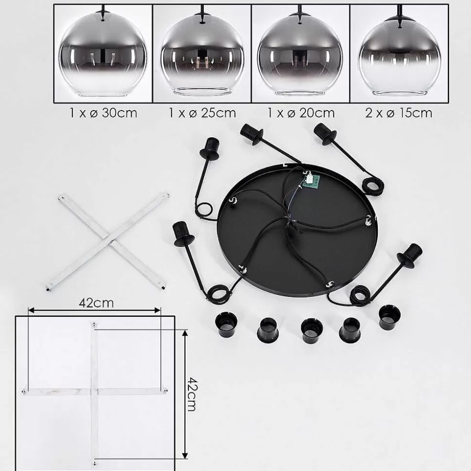 hofstein Lampes À Boules>Suspension Verre 15 Cm, 20 Cm, 25 Cm, 30Cm Koyoto Chrome, Clair, Fume, 5 Lumieres