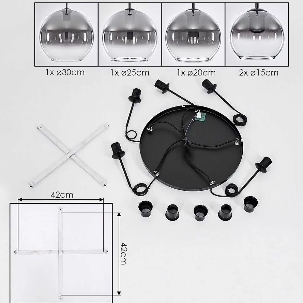 hofstein Suspensions>Suspension Verre 15 Cm, 20 Cm, 25 Cm, 30Cm Koyoto Clair, Fume, 5 Lumieres