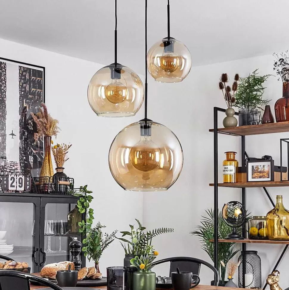 hofstein Lampes À Boules>Suspension Verre 20 Cm, 25 Cm, 30Cm Koyoto Ambre, 3 Lumieres