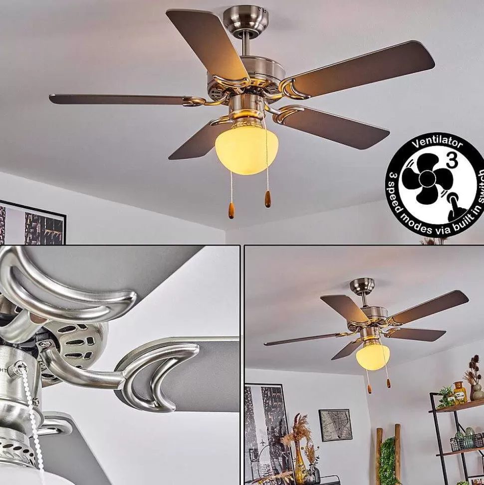 hofstein Plafonniers Et Lustres Ventilateurs>Ventilateur De Plafond Apiao Brun, Couleur Bois, Argente, 1 Lumiere