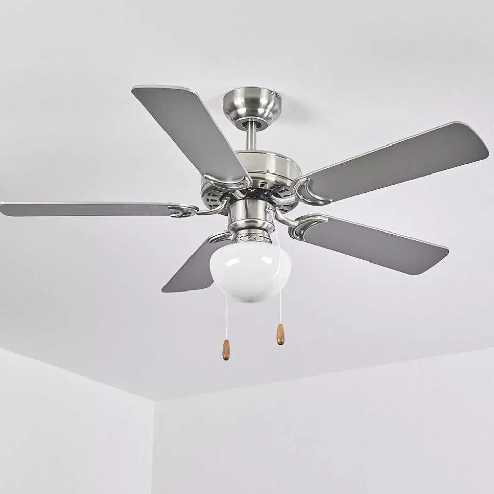 hofstein Plafonniers Et Lustres Ventilateurs>Ventilateur De Plafond Apiao Brun, Couleur Bois, Argente, 1 Lumiere