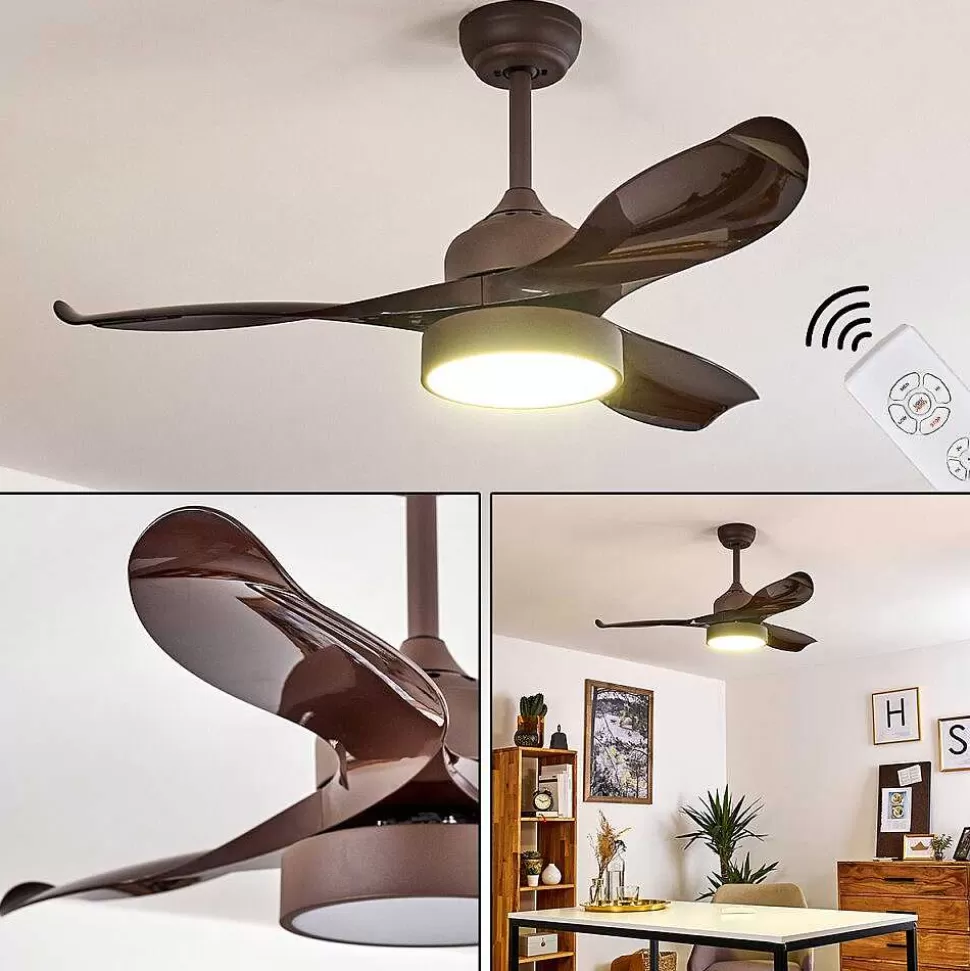 hofstein Plafonniers Et Lustres Ventilateurs>Ventilateur De Plafond Doha Led Brun, 1 Lumiere, Telecommandes