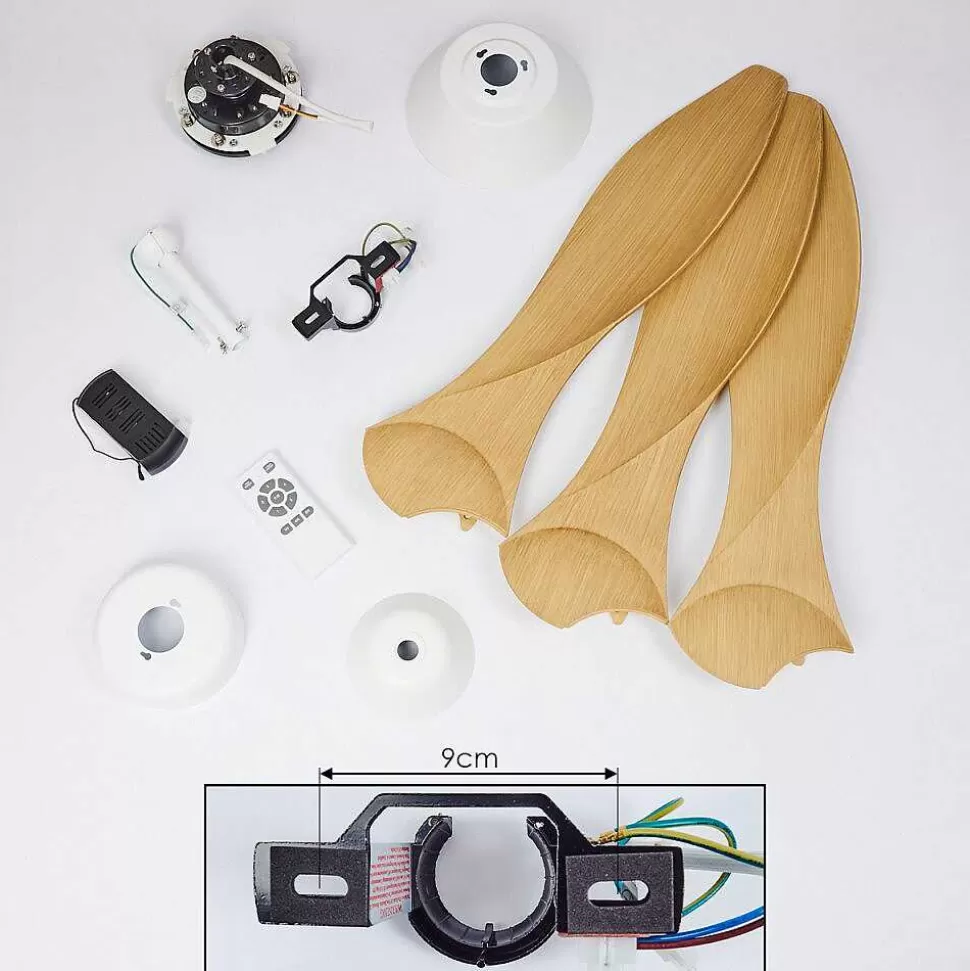 hofstein Plafonniers Et Lustres Ventilateurs>Ventilateur De Plafond Follseland Brun Clair, Couleur Bois, Blanc, Telecommandes