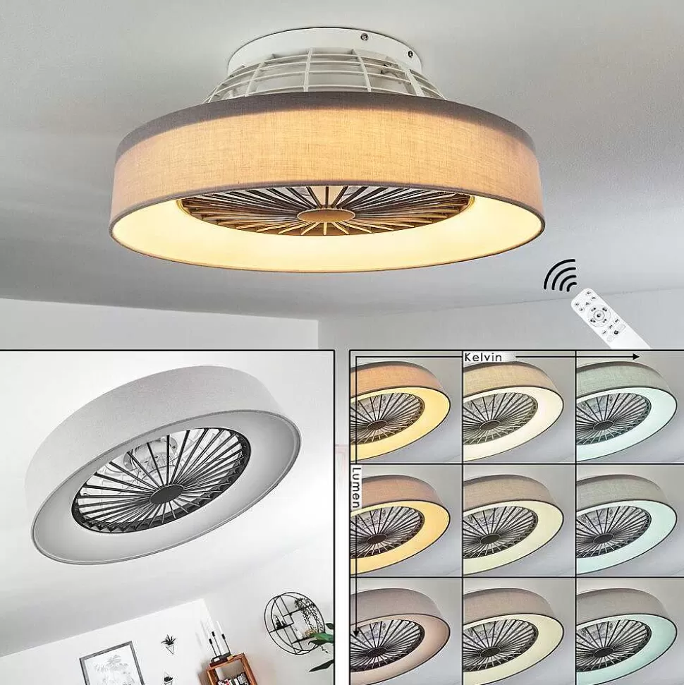 hofstein Plafonniers Et Lustres Ventilateurs>Ventilateur De Plafond Moli Led Gris, Blanc, 1 Lumiere, Telecommandes