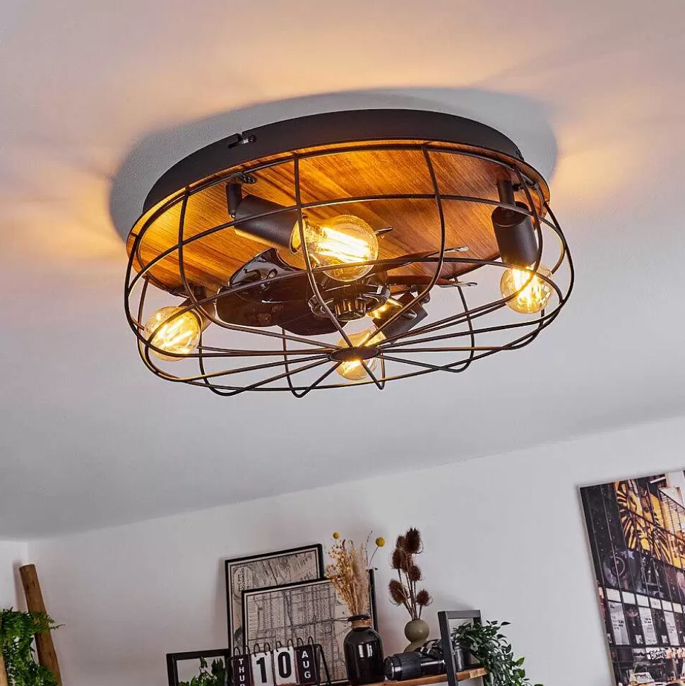 hofstein Plafonniers Et Lustres Ventilateurs>Ventilateur De Plafond Moscavide Brun, Couleur Bois, Noir, 4 Lumieres, Telecommandes