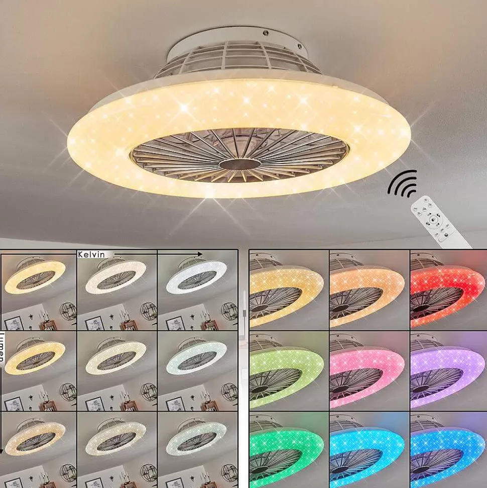 hofstein Plafonniers Et Lustres Ventilateurs>Ventilateur De Plafond Piraeus Led Blanc, 1 Lumiere, Telecommandes, Changeur De Couleurs
