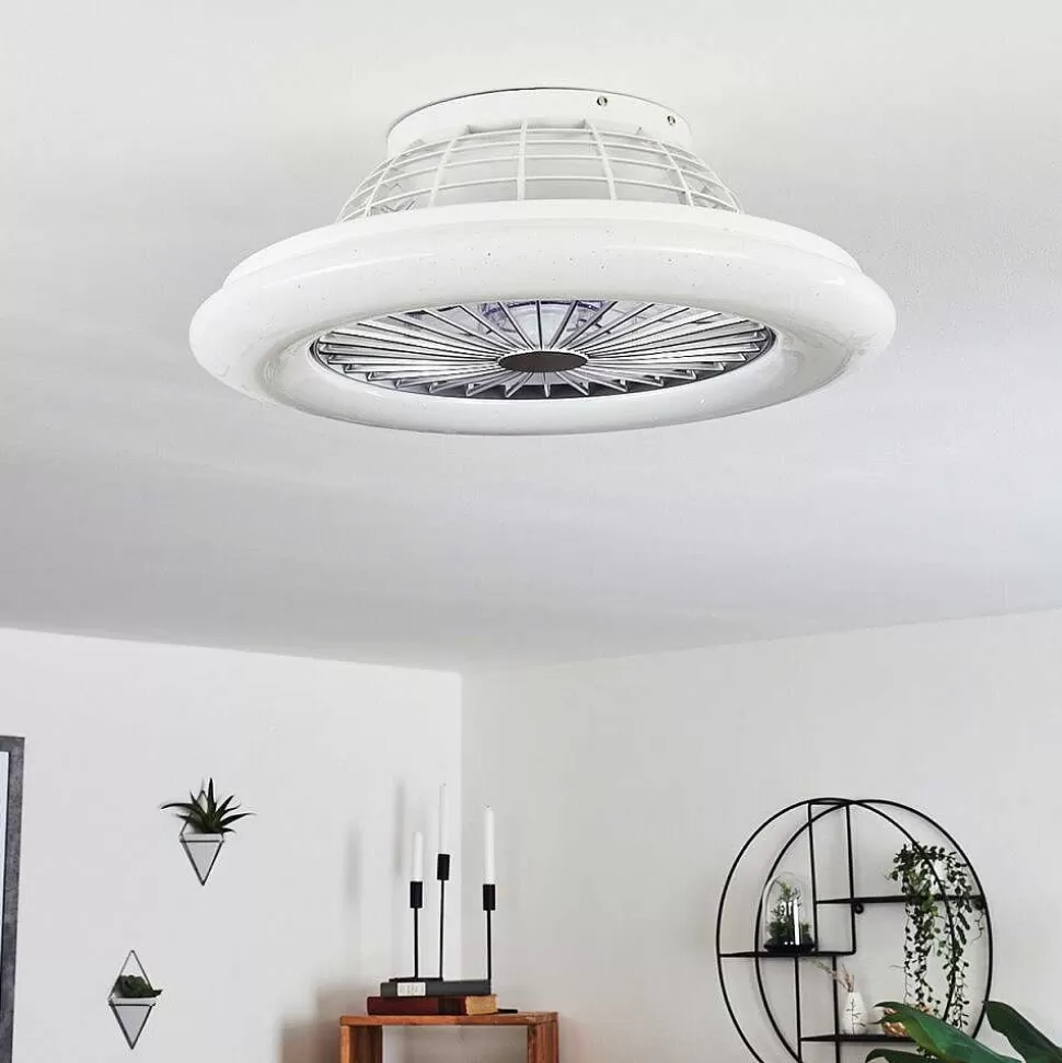 hofstein Plafonniers Et Lustres Ventilateurs>Ventilateur De Plafond Piraeus Led Blanc, 1 Lumiere, Telecommandes, Changeur De Couleurs