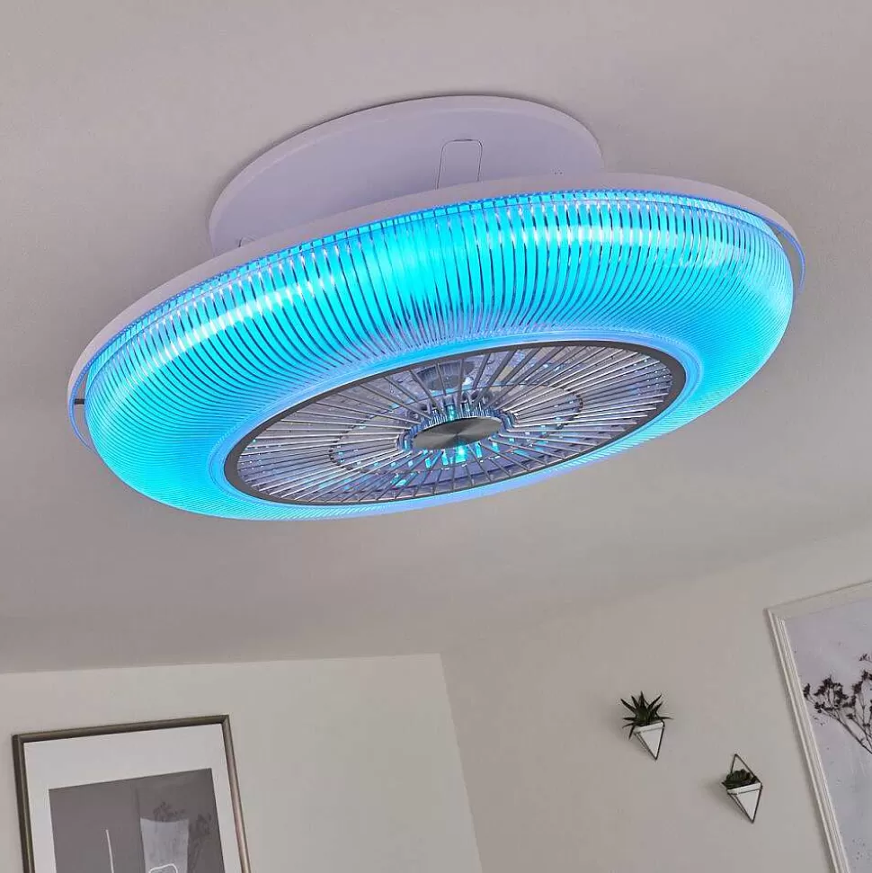 hofstein Plafonniers Et Lustres Ventilateurs>Ventilateur De Plafond Riccione Led Blanc, 1 Lumiere, Telecommandes, Changeur De Couleurs