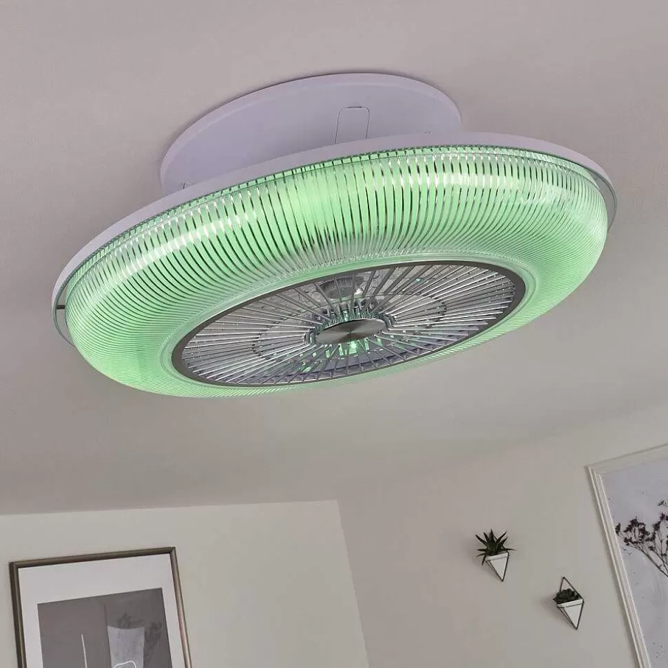 hofstein Plafonniers Et Lustres Ventilateurs>Ventilateur De Plafond Riccione Led Blanc, 1 Lumiere, Telecommandes, Changeur De Couleurs
