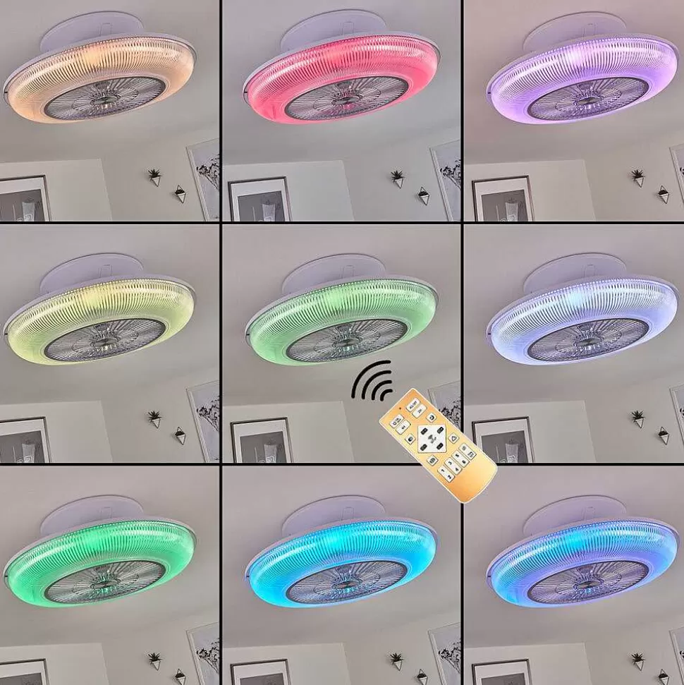 hofstein Plafonniers Et Lustres Ventilateurs>Ventilateur De Plafond Riccione Led Blanc, 1 Lumiere, Telecommandes, Changeur De Couleurs