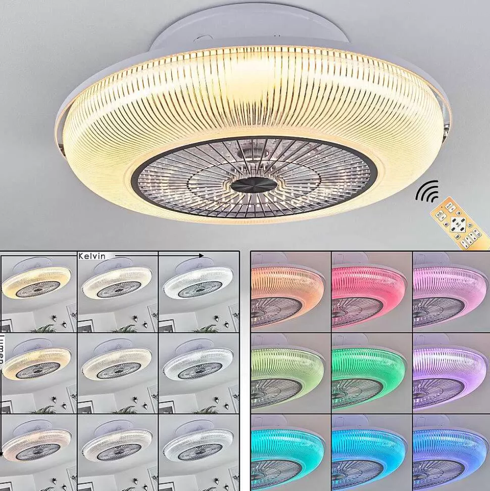 hofstein Plafonniers Et Lustres Ventilateurs>Ventilateur De Plafond Riccione Led Blanc, 1 Lumiere, Telecommandes, Changeur De Couleurs