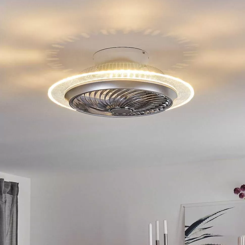 hofstein Plafonniers Et Lustres Ventilateurs>Ventilateur De Plafond Tamworth Led Argente, Transparent, 1 Lumiere, Telecommandes