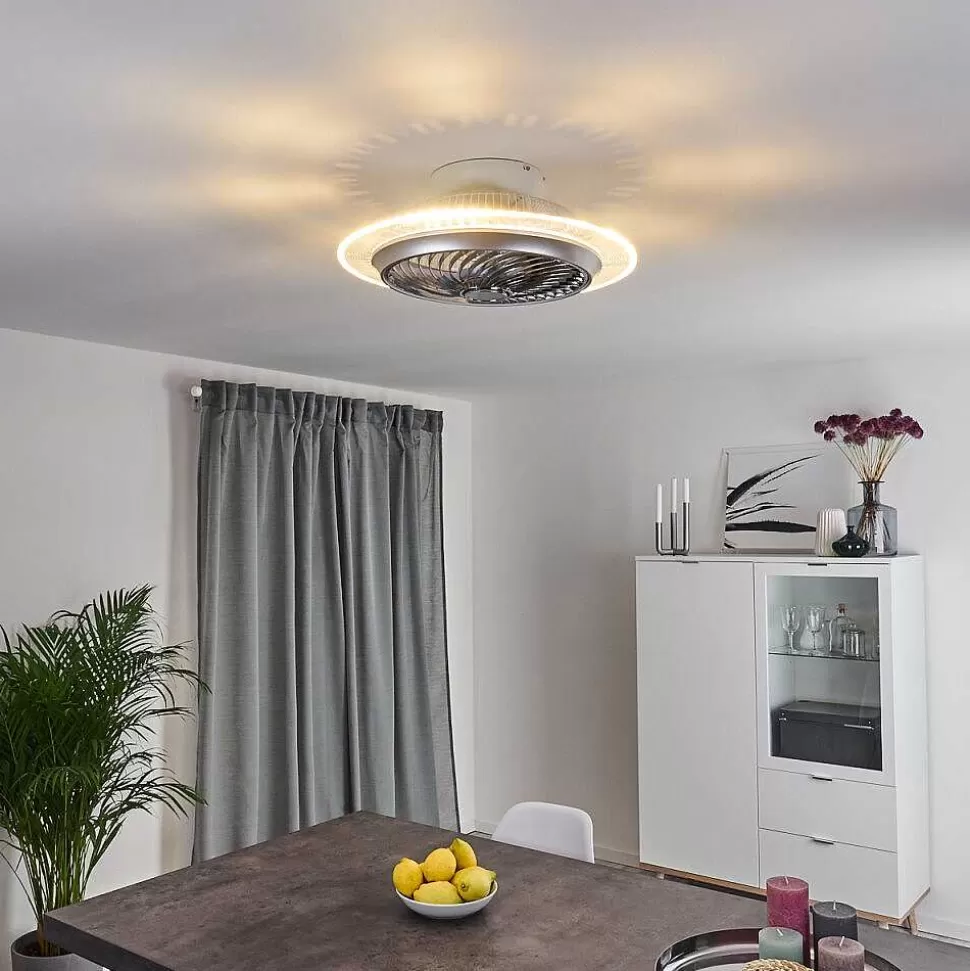 hofstein Plafonniers Et Lustres Ventilateurs>Ventilateur De Plafond Tamworth Led Argente, Transparent, 1 Lumiere, Telecommandes