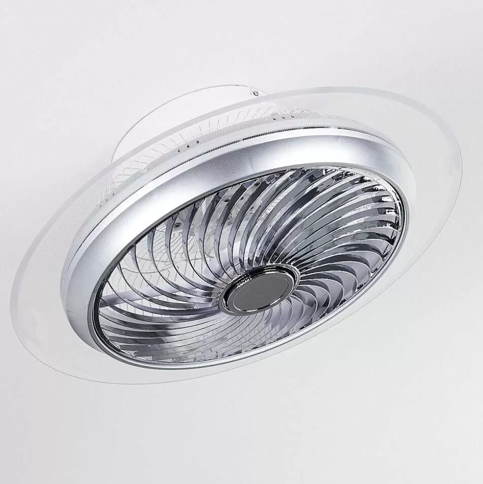 hofstein Plafonniers Et Lustres Ventilateurs>Ventilateur De Plafond Tamworth Led Argente, Transparent, 1 Lumiere, Telecommandes