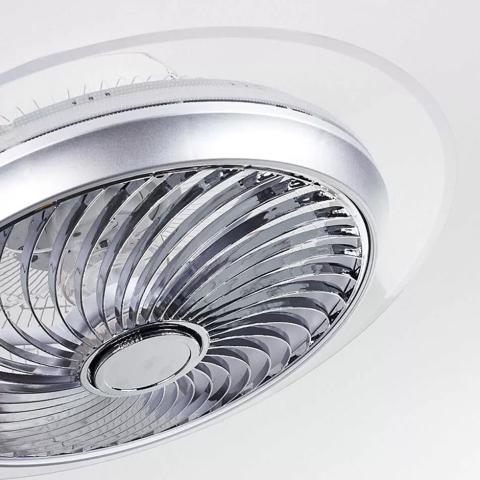 hofstein Plafonniers Et Lustres Ventilateurs>Ventilateur De Plafond Tamworth Led Argente, Transparent, 1 Lumiere, Telecommandes