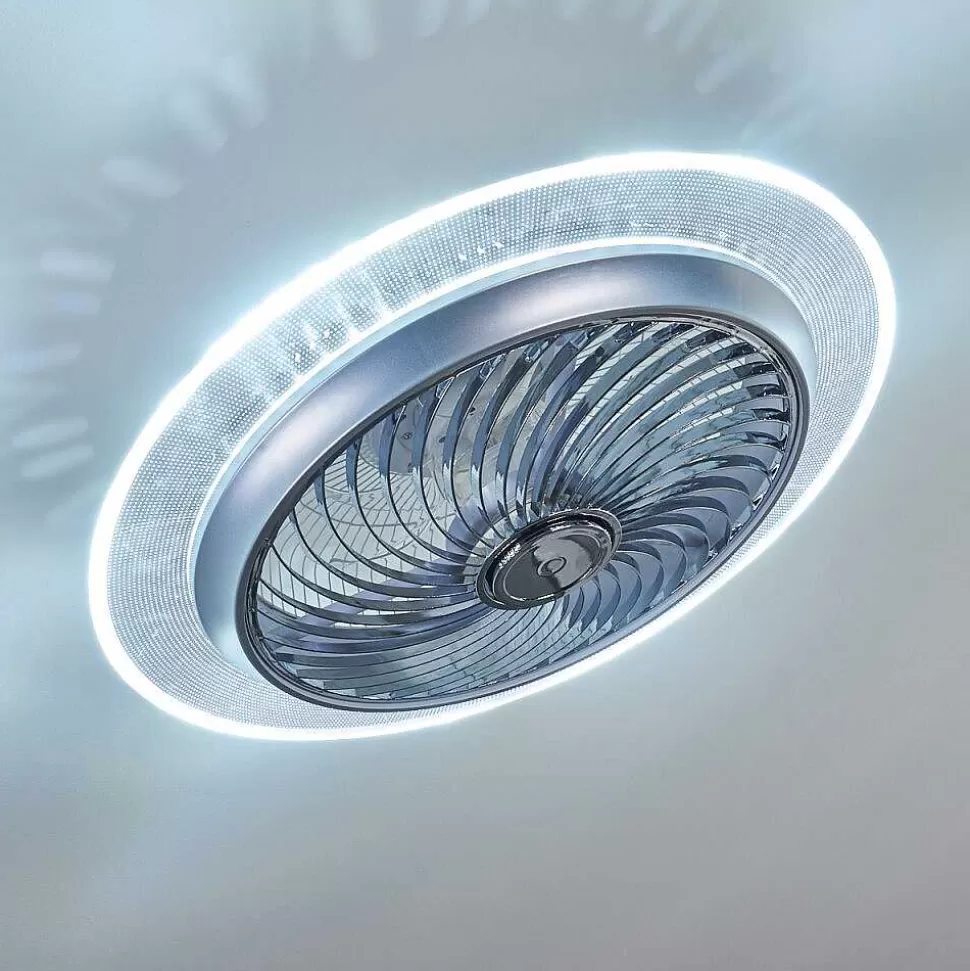 hofstein Plafonniers Et Lustres Ventilateurs>Ventilateur De Plafond Tamworth Led Argente, Transparent, 1 Lumiere, Telecommandes