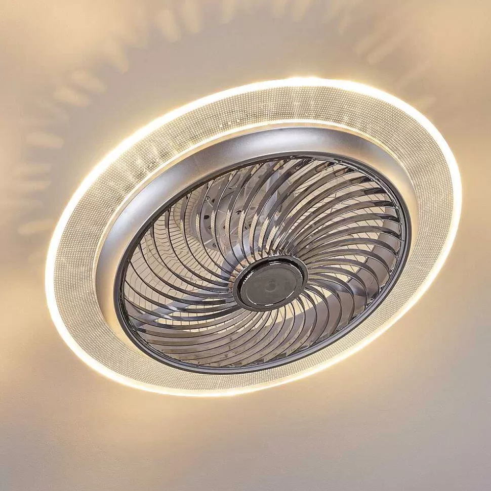 hofstein Plafonniers Et Lustres Ventilateurs>Ventilateur De Plafond Tamworth Led Argente, Transparent, 1 Lumiere, Telecommandes