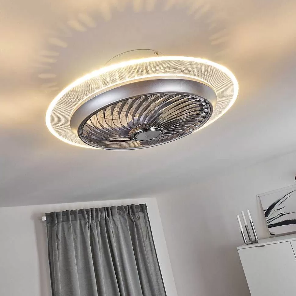 hofstein Plafonniers Et Lustres Ventilateurs>Ventilateur De Plafond Tamworth Led Argente, Transparent, 1 Lumiere, Telecommandes