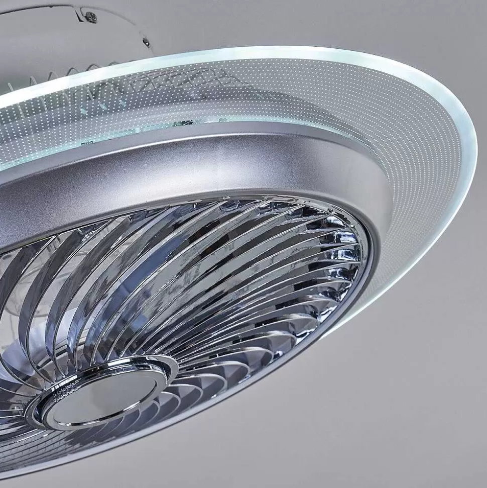 hofstein Plafonniers Et Lustres Ventilateurs>Ventilateur De Plafond Tamworth Led Argente, Transparent, 1 Lumiere, Telecommandes
