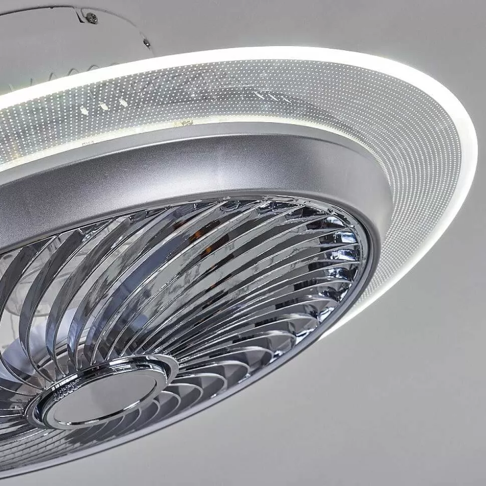 hofstein Plafonniers Et Lustres Ventilateurs>Ventilateur De Plafond Tamworth Led Argente, Transparent, 1 Lumiere, Telecommandes
