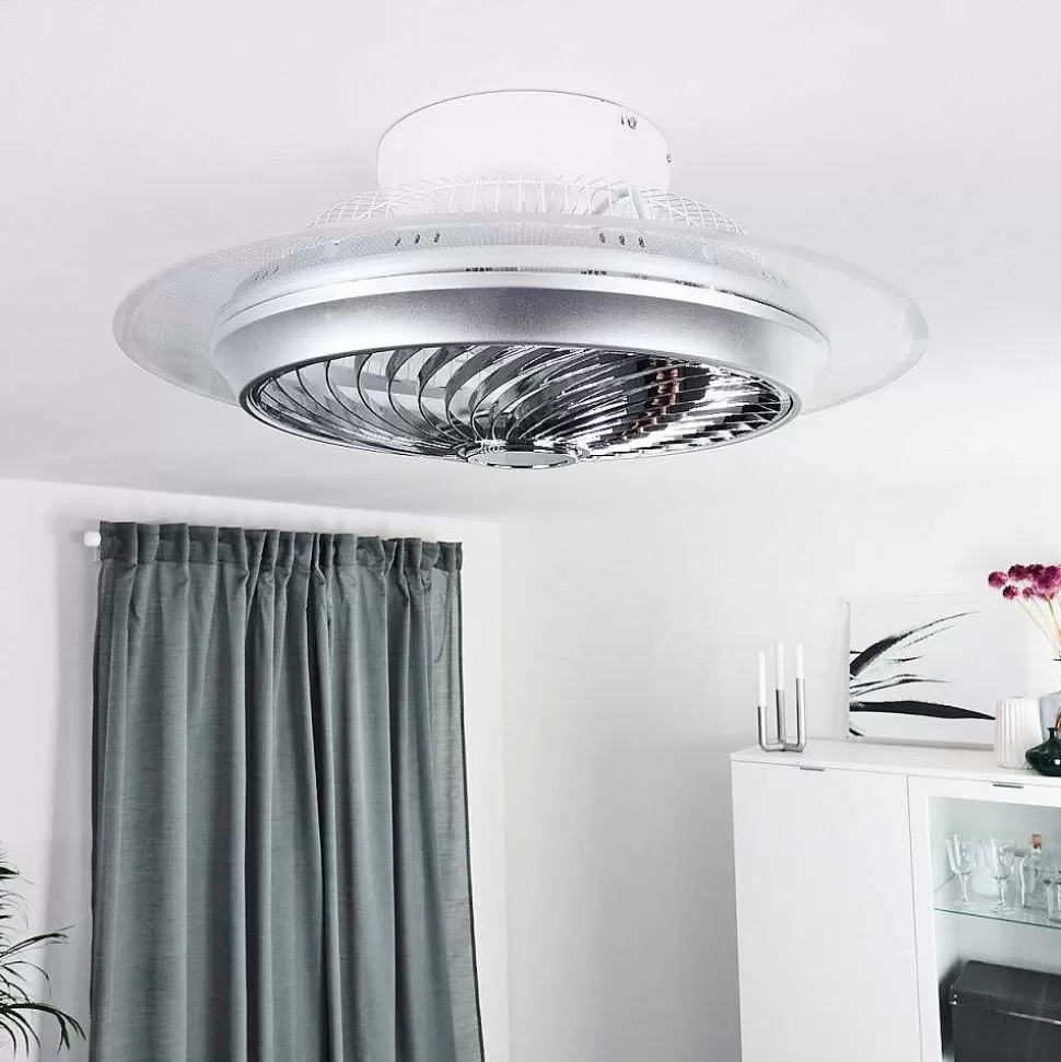 hofstein Plafonniers Et Lustres Ventilateurs>Ventilateur De Plafond Tamworth Led Argente, Transparent, 1 Lumiere, Telecommandes